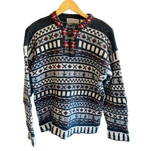 Northern Isle Hand Knit Nordic  Fair Isle Ramie/ Cotton Sweater Size medium